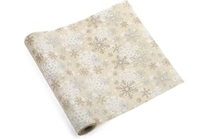LEMESO Chemin de Table Noël 270 * 30cm, Flocon de Neige Ruban de Table Métallisé, Décoration de Table pour Mariage, Baptême, Soirée, Noël, Fête