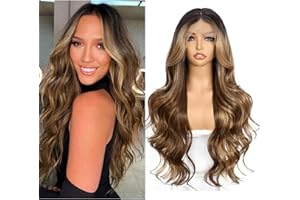 Sapphirewigs Lace Front Wig Synthetic Brown 13x4 Body Wave Synthetic Lace Front Wigs for Women Party Date Daily Wear Christmas Natural Looking 26 inch