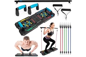 GENERIC BlueClouds Push Up Board and Pilates Bar Kit - Color Coded Foldable Pushup Board Fitness Tool - Reinforced Aluminum Resistance Band Bar - At Home Gym Accessories for Men and Women - Portable Gym
