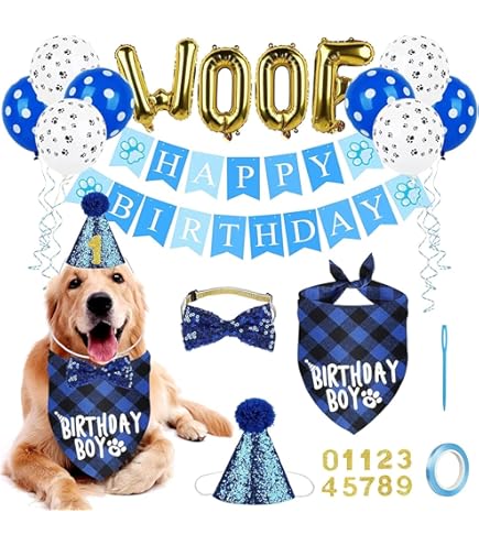 Set Compleanno Cane - Cappello E Bandana Con Numeri Glitter Per Feste