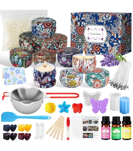 Kit Fabrication Bougies DIY - 9 Bougies, 6 Huiles Essentielles, Cire De Soja 480g - Cadeau Créatif