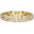 KALVICA Mens Bracelets Cuban Chain Bracelet for Men 14MM Width Cubic Zirconia Bracelet Gold Silver Bracelet Length 22cm Jewellery Gifts for Father Boyfriend