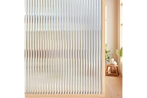 Beautysaid Window Film Privacy Film For Glass Windows, Reeded Glass Opaque Window Film Anti UV, Static Cling with No Glue Self-Adhesive for Home Office Bathroom Bedroom, 44.5 x 200cm