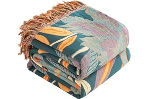 ‎SE SOFTEXLY SE SOFTEXLY Boho Decke 100% Baumwolle – Große Doppelseitige Musselin Tagesdecke 200x230cm, Kuschelige Sofadecke & Bettüberwurf, Aesthetic Design, Ideal für Wohnzimmer & Schlafzimmer, Orange/Grün