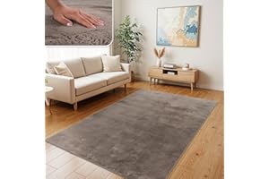 TT Home Alfombra De Pelo Largo Suave Monocromo Moderna, Color:Beige Taupe, tamaño:160x220 cm