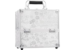 TAYQWIHEVA Maletín Maquillaje Maleta de Makeup Case Maletín Cosméticos y 4 Tarias Estuche Maquillaje Organizador Estuche de Uñas Beauty Case de Viaje Joyero y Manicura para Mujer Profesional, Rosa Plateada