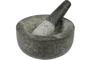 JADE TEMPLE 17036 Steinmörser mit Stößel im Set, effektives und einfaches mörsern, aus massivem Granit mit 15,5 cm Durchmesser und 8 cm Höhe, Grau