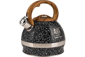 KARL HAUSMANN Bollitore Acqua per Induzione - 3L - Marmo Nero Bollitore Acciaio Inox non elettrico - Teiera Fischio per Gas da Fornello - Tea Kettle Stove Induction