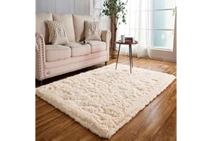 Achiiso Shaggy Area Rugs Anti-Skid Carpets, Comzy Fluffy Rug for Bedrooms Living Room, Bedside Dense Pile Rugs Plush Yoga Carpet (Beige,140x200 cm)