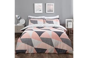 Dreamscene - Set copripiumino geometrico con federa, set di biancheria da letto ruvido per ragazze, ragazzi, donne e adulti, color rosa cipria, singolo