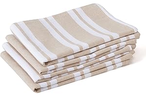 ‎ENCASA XO Encasa XO Küchentücher X-Large 70x45 cm (4er-Set) Antibakterielles Finish, Baumwolle, saugfähig zum Reinigen und schnellen Trocknen von Tellern - Franca Beige Streifen