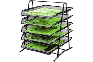 IOUGDSEC Briefablage mit 5 Etagen, aus Metallgeflecht, Briefablage, Organizer, Büro-Ablagefächer, Netz-Schubladen-Organizer, Papierdokumenten-Stapelstützen für Zuhause, Büro