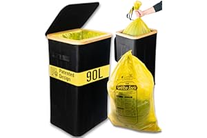 Deco haus® Gelber Sack Ständer 90L [Extra Tragetasche] - Gelber Sack Mülleimer - Stabiler Müllsackständer Extra für gelbe Säcke - Mülleimer mit Deckel - Müllsystem für Küche & Haushalt - Schwarz