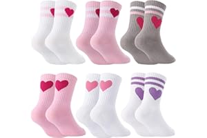 Utensilsto 6 Paar Herz Tennissocken für Mädchen Sportsocken Kinder 32-36 Tennis Socken mit Herz Crew Socks Laufsocken Sport Socken for Kinder