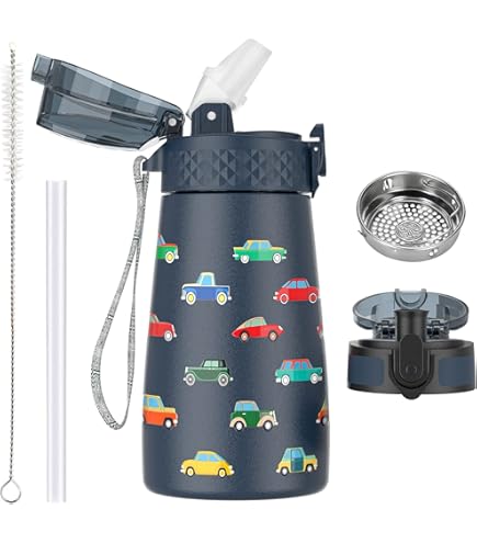 Geïsoleerde sportwaterfles 600ml roestvrij staal met rietje voor kinderen en volwassenen