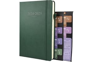 EARNING POWER Academic Diary 2024-2025 A5 Day Per Page, 12 Months Diary 2024-2025 From JUL 2024 to JUN 2025, Productivity A5 Daily Planner with Monthly Tabs, 2 Bookmark, Pen Loop and Inner Pocket (Green)