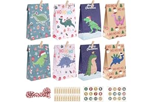 ‎ANPLUS 24 Adventskalender zum Befüllen, Dinosaurier Motiv Adventskalender Kinder Weihnachtskalender Geschenk Papiertüten zum Selber Befüllen Kraftpapiertüten Advents Tüten Selbstbefüllen