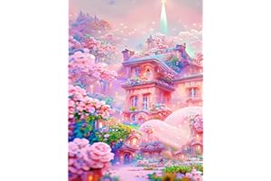 PUEDNO Schloss Diamond Painting, Diamant Painting Schloss Bilder, 5D Traumschloss Diamond Painting Erwachsene Kinder, Diamond Painting Set für Home Wand Décor, Rosa, 30x40cm