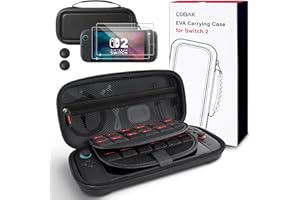 CoBak Large Capacity Carrying Case for Nintendo Switch 2 (2025) - 3 in 1 Accessories Bundle with 2 Screen Protectors, Thumb Grip Caps, 24 Game Cards/microSD | Gift Box Edition (Black)