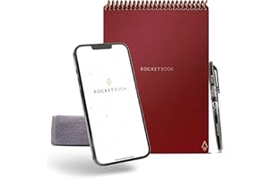 Rocketbook Flip Block Note Digitale Smart – Block Note per Appunti Digitali A5 Scarlatto – A Righe/Puntinato – Quaderno Appunti Riutilizzabile – Include Penna Pilot FriXion e Panno per Cancellare