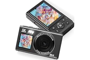 LONGYI Digitalkamera 5K 80MP Kamera Fotokamera mit 2,4" LCD & 1,5" Selfie Display für Selfie, 18X Zoom, 32GB TF Karte, Vlogging Digital Camera Kompak Fotokamera für Jugendliche Anfänger & Erwachsene Schwarz