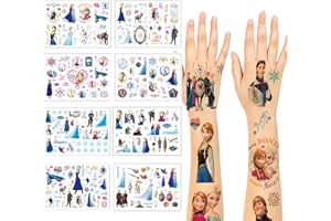 YOIMCKAY 8 Hojas Cartoon Anime Frozen Tatuajes Temporales,Tatuajes Frozen 100+ Diseños Tatuajes,Dibujos Animados Falso Pegatinas de Tatuaje,Calcamonias para Niños Tatuajes Cumpleaños Regalos Fiesta Decor