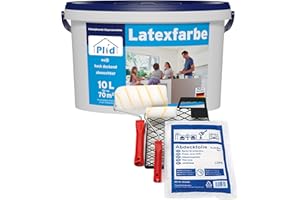 Plid® Latexfarbe Weiß seidenglänzend [10L - Set] - Abwaschbare Farbe Innen für Küche & Badezimmer - Latexfarbe abwaschbar leicht zu reinigen & nicht schlämmend -Latexfarbe abwaschbar nicht füllend