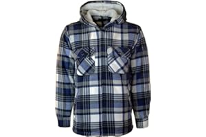 MyShoeStore Unisex Padded Shirts Lumberjack Collared Hooded Flannel Check Jacket Thick Quilted Work Wear Warm Thermal Fleece Fur Lined Top Casual Coat Plus Big Size S-5XL
