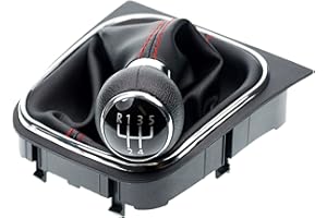 L & P CAR DESIGN L&P A256-3 Schaltsack Schaltmanschette Schwarz Naht Rot Schaltknauf 5 Gang kompatibel mit VW Golf 5 V Golf 6 VI Rahmen Komplettset Knauf Plug Play Ersatzteil für 1K0711113 5K0711113 1K8711113