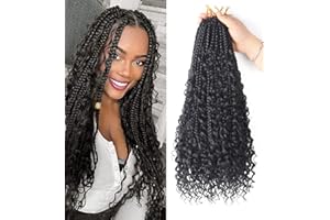 Ainimiu 18 Inch Goddess Box Braids Crochet Hair Bohomian Crochet Box Braids Curly Ends 8 Packs for Women Synthetic Braiding Hair Extension