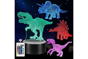 CENOVE Veilleuse de Dinosaure, Cadeaux de Lampe de Dinosaure 3D avec 16 Changements de Couleur et Télécommande, Cadeaux pour Enfants de 3 4 5 6 Ans et plus, Lampe de Chevet (4 PCS)