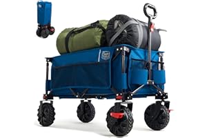 TIMBER RIDGE Carrello Spiaggia Ruote Grandi con Freno Carrello Pieghevole Trasporto Braccioli Regolabili e Tasche Laterali per Rimorchio Giardino Campeggio all'aperto Ogni Tipo di Terreno