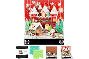 Aischens Calendrier 3D 2026 à Effeuiller, Calendrier de Bureau 3D avec LED, Sculpture en Papier 3D Memo Pad, Château Magique Bloc-notes 3D Créatif, Décoration DIY Cadeau de Noël (Cabane de neige)