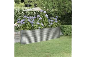 Keketa Raised Garden Bed Kit, Powder-coated Steel Planter Raised Garden Boxes Outdoor, Oval Large Metal Raised Garden Beds for Vegetables Plants Flowers 260x40x68 cm Silver