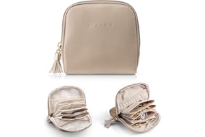 Vlando Travel Jewellery Box, Travel Jewellery Organiser with Zipper, Velvet Lining Jewellery Pouch for Rings, Bracelets & Necklaces,Travel Essentials, Toffee