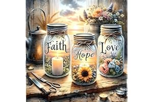 BEAYIOU Stamped Cross Stitch Kits,DIY Faith, Hope, Love Cross Stitch Ornament Kits for Adults Beginners Without Frame,Inspirational Counted Embroidery Needlepoint Kits Home Decor 14x14inch