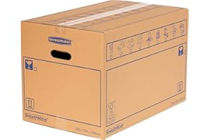 BANKERS BOX Fellowes SmoothMove Caisses de Déménagement en Carton Double Epaisseur avec Poignées - 67 Litres, très résistants, jusqu'à 4 cartons empilés, 35 x 35 x 55 cm (Lot de 10), 6207301