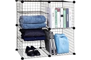PACHIRA E-COMMERCE PACHIRA DIY Wire Storage Unit, 4 Cube Shelving Unit, Multifunctional Storage Shelves DIY Bookcase Bookshelf Under Stairs Cube Storage Wardrobe Shelves Shoe Rack For Living Room Kitchen Bedroom