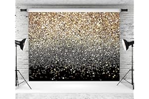 WR Sfondo nero e oro con macchie dorate sfondo con glitter per fotografia cielo stellato matrimonio adulto bambino famiglia Capodanno decorazione per feste ritratto fotografico video studio 8x6FT