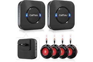 CalltoU Notrufknopf für Senioren,Senioren Notruf mit 5 Lautstärkestufen,hausnotruf mit 55 Klingeltöne, IP55 Wasserdicht SOS notfallknopf 150M/500Ft Reichweite (4 Sender 2 Empfänger)