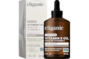 Cliganic 100% Pure Vitamin E Oil for Skin, Hair & Face - 30,000 IU, Non-GMO Verified | Natural D-Alpha Tocopherol