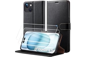 Focusor Cover a Libro iPhone 15 [con 2 Pellicola Protettiva] Custodia in Pelle iPhone 15 Magnetica, [Portafoglio] Sintetica TPU Antiurto, Funzione Supporto Slot Schede per iPhone 15 6.1, Nero