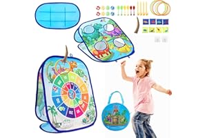 URBANHOMES 5 in 1 Wurfspiel Dartscheibe für Kinder, Dinosaurier Dartscheibe Spielzeug, Sitzsack Wurfspiel mit Dart, Sitzsack, Klettbälle, Ring Toss, für Jungen und Mädchen Indoor Outdoor Familien PartySpiele
