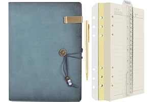 Wonderpool Quaderno e penna in carta a righe con quaderno in pelle - Diario a spirale con 6 raccoglitori ad anelli ricaricabili con quaderni a righe Copertina vintage (a-vert, A5)