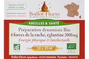 Ballot-Flurin - Préparation Dynamisée Bio 4 Forces de la Ruche - Vitalité • Tonus • Immunité - Miel, Pollen, Propolis & Gelée Royale française - Certifié bio - Boite de 10 ampoules