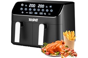 ‎YASHE YASHE Dual Zone Heißluftfritteuse, 9L XL Kapazität Doppel-Airfryer mit Digital Control, 8-in-1 Kochvorgaben Touchscreen Heissluftfritteuse, Gesunde Ohne Öl und Fettarmes Kochen Heißluftfriteuse