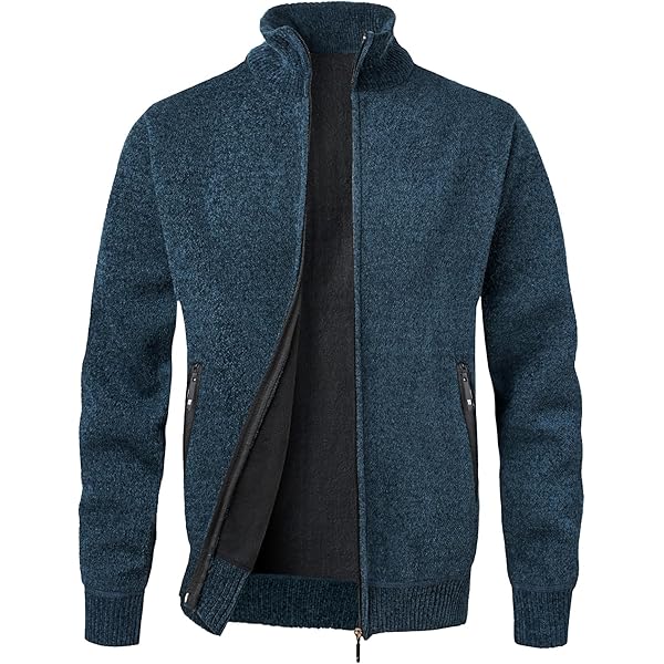 MeiLayM Heren fleecejack met opstaande kraag gebreide jas warme winterjas met vlechtpatroon volledige ritssluiting gebreide sweatjack grof gebreid lange mouwen cardigan, zwart, XL