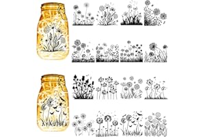 CREATCABIN 16 Stück Löwenzahn-Silhouetten,Einmachglas-Dekoration,Schmetterlingslaterne,Laserausschnitte,Ornamente,Sammelalbum,Libelle,Biene Für DIY,Basteln,Weihnachten,Schwarz,10x9cm(Ohne Aufkleber)