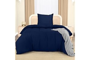 Utopia Bedding Funda Nordica Cama 90 - Microfibra Juego de Funda de Edredon 135x200 cm y 1 Bordado Funda de Almohada 80x80 cm (Azul Marino)