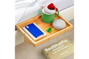 ‎BEDSHELFIE BedShelfie Bedside Shelf for Bunk Bed & Top Bunk, College Dorm Room Essentials, Loft Bed Accessories, Clip On Nightstand Snack Organizer, Floating Bed Side Table Tray Storage - Original Natural Wood